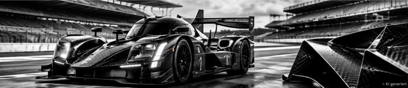 Rennwagen auf der Rennstrecke mit Carbon-Aerodynamikbauteil
